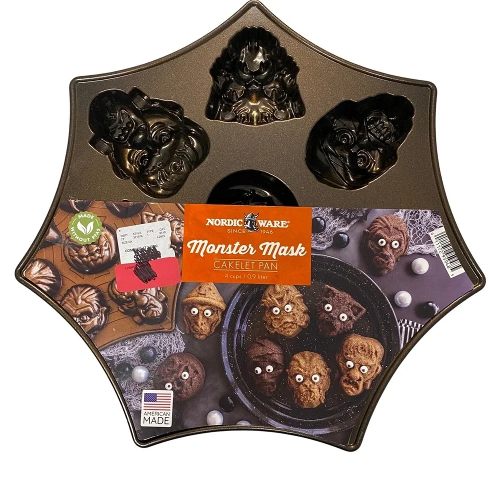 Nordic Ware Monster Mask Cakelet Pan Halloween 8-Cavity Nonstick USA #32196